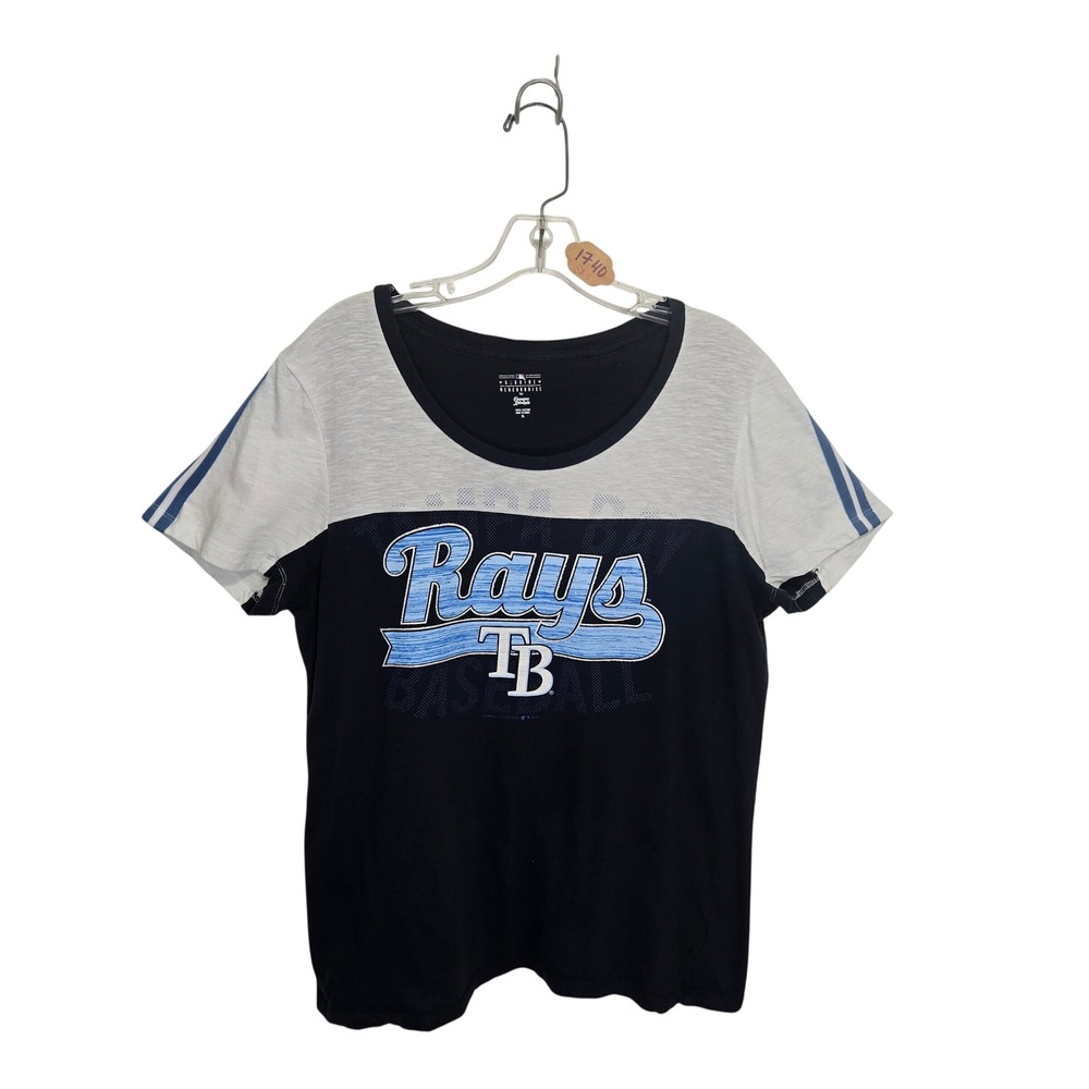 Tampa Bay Rays MLB T-Shirt Womens XL Navy Grey Colorblock Cotton Scoop Neck